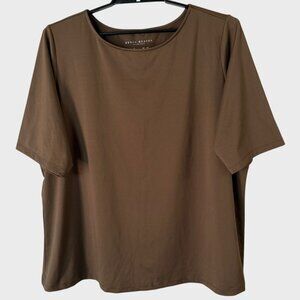 Susan Graver Essential Butterknit Elbow Sleeve Bateau Neck Top Women's 2X Brown